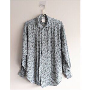 Vintage floral print pleated button up shirt